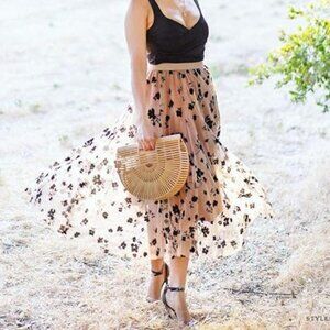 Posy Double-Layered Mesh Midi Skirt